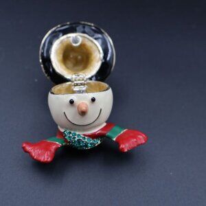 Christmas Snowman Trinket Box Figurine With Top Hat Scarf Holiday Decor Small